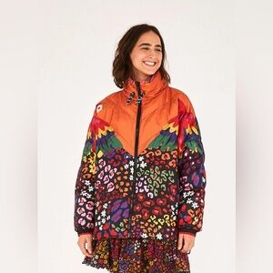 Farm Rio Reversible Macaw print Faux Shearling Multi-Colored Jacket | Size L